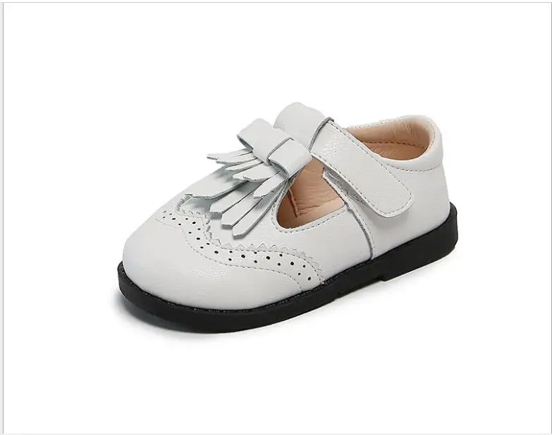 Fashion Spring Autumn Girls PU Leather Shoes Comfortable Children Anti-slip Loafers Black White brown Toddler Flats Heel Shoes