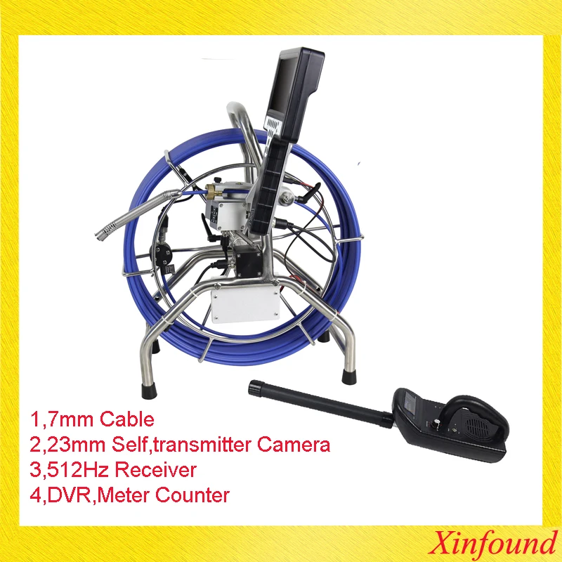 

100M 7mm DVR Sewer Drain camera 23mm 512hz sonde endoscope inspection camera autoself leving Sewer Cameras with meter counter