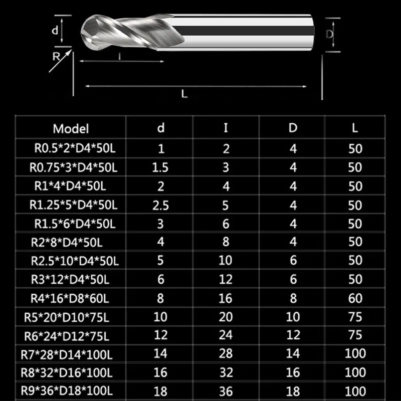 2 ขลุ่ย Ball Nose End Mill HRC45 55 ทังสเตนคาร์ไบด์เครื่องตัด CNC Router Bit Milling เครื่องมือสําหรับอลูมิเนียมอะคริลิคไม้ทองแดงพลาสติก
