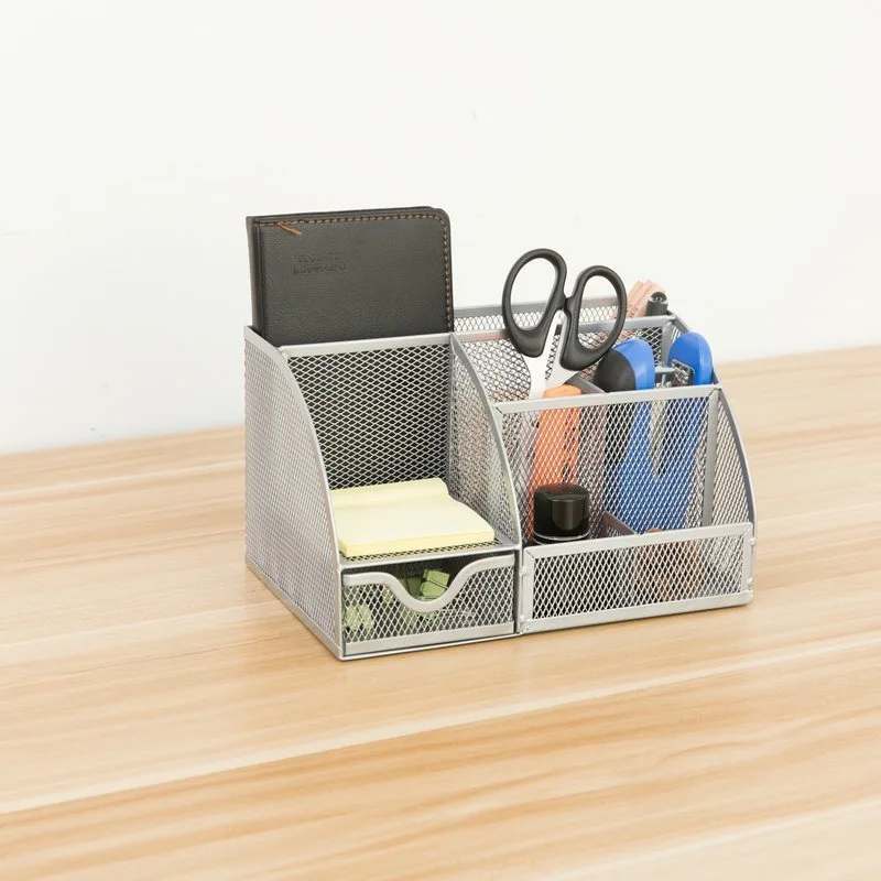 

Mesh Desk Organizer Pen Holder Accessories Storage Caddy with 6 Compartments and Drawer Office Supplies Gift Dropshipping