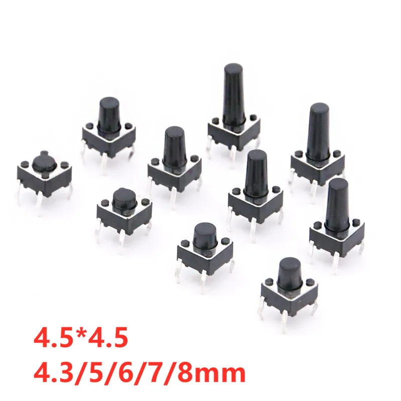 

50PCS 4.5x4.5mm Panel PCB Momentary Tactile Tact Mini Push Button Switch DIP 4pin 4.5x4.5x3.8/4.3/5/6/7/8/9/10 MM 4.5*4.5*4.3MM