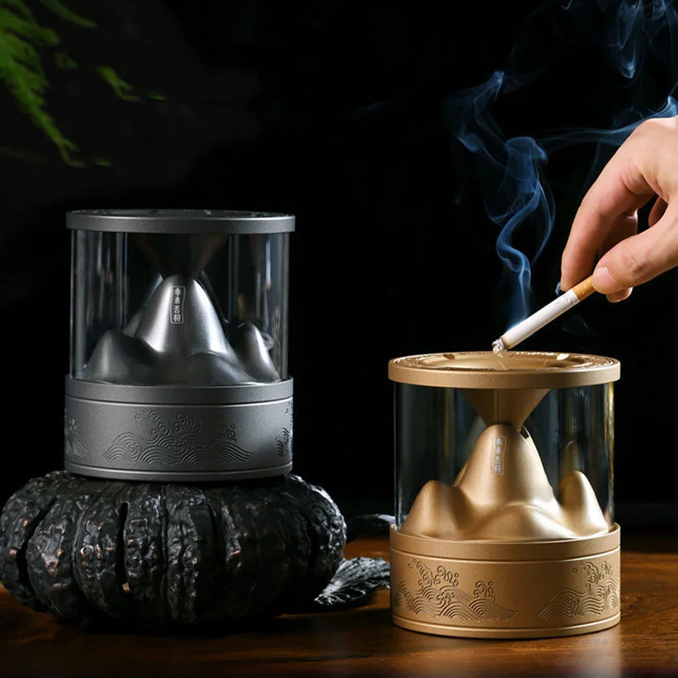 

Five Elements Cylinder Ashtray Aluminum Alloy Anti-Fly Ash With Cover Ashtray High-End Gifts Office Living Room Decoration