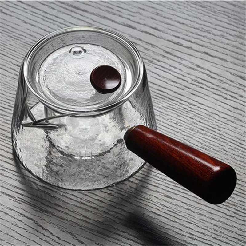 Cup Wooden handle Hammer pattern Heat resistant glass jug Side handles Cook the teapot flower teapot resistant side square pot