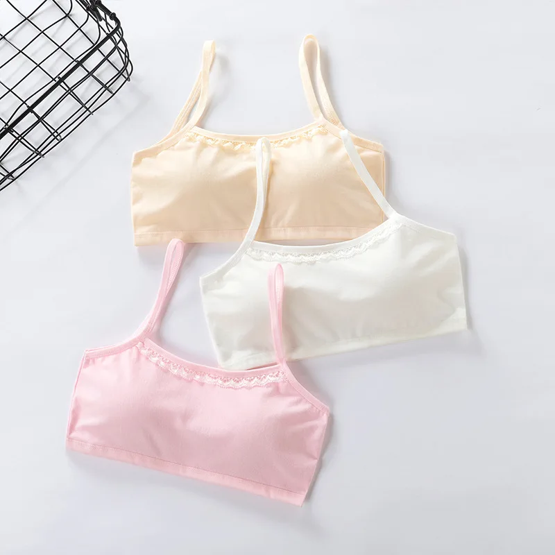 Teens Cotton Lace Puberty Girls Bra Sports Underwear for Teenager White Print Girl Training Bra Children Kids Underwear Clothing