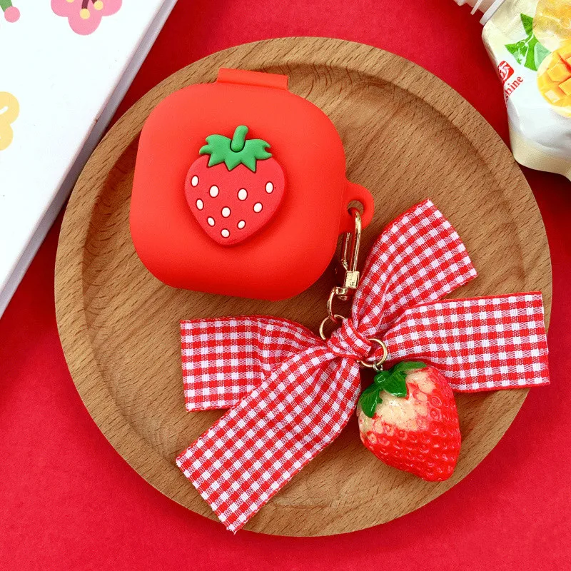 Strawberry Silicone Case Cartoon Cute Box Wireless Earphone Shockproof Protective Cover Shell with Keychain for Galaxy Buds Live