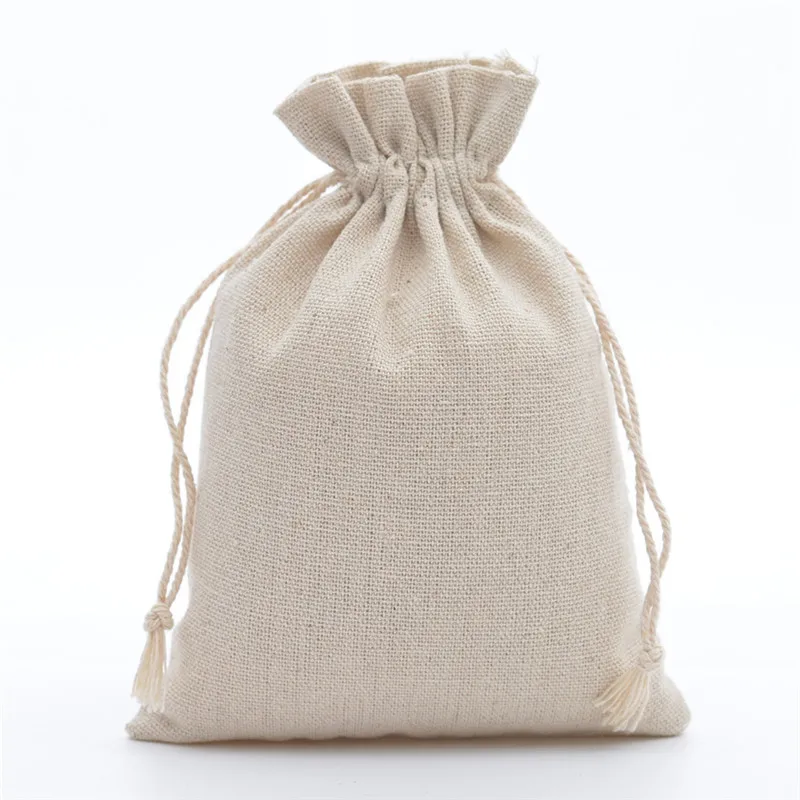 10Pcs Fashion Cotton Drawstring Burlap Bags Wedding Favors Party Christmas Gift Jewelry Hessian Sack Pouches Packing 10 Sizes