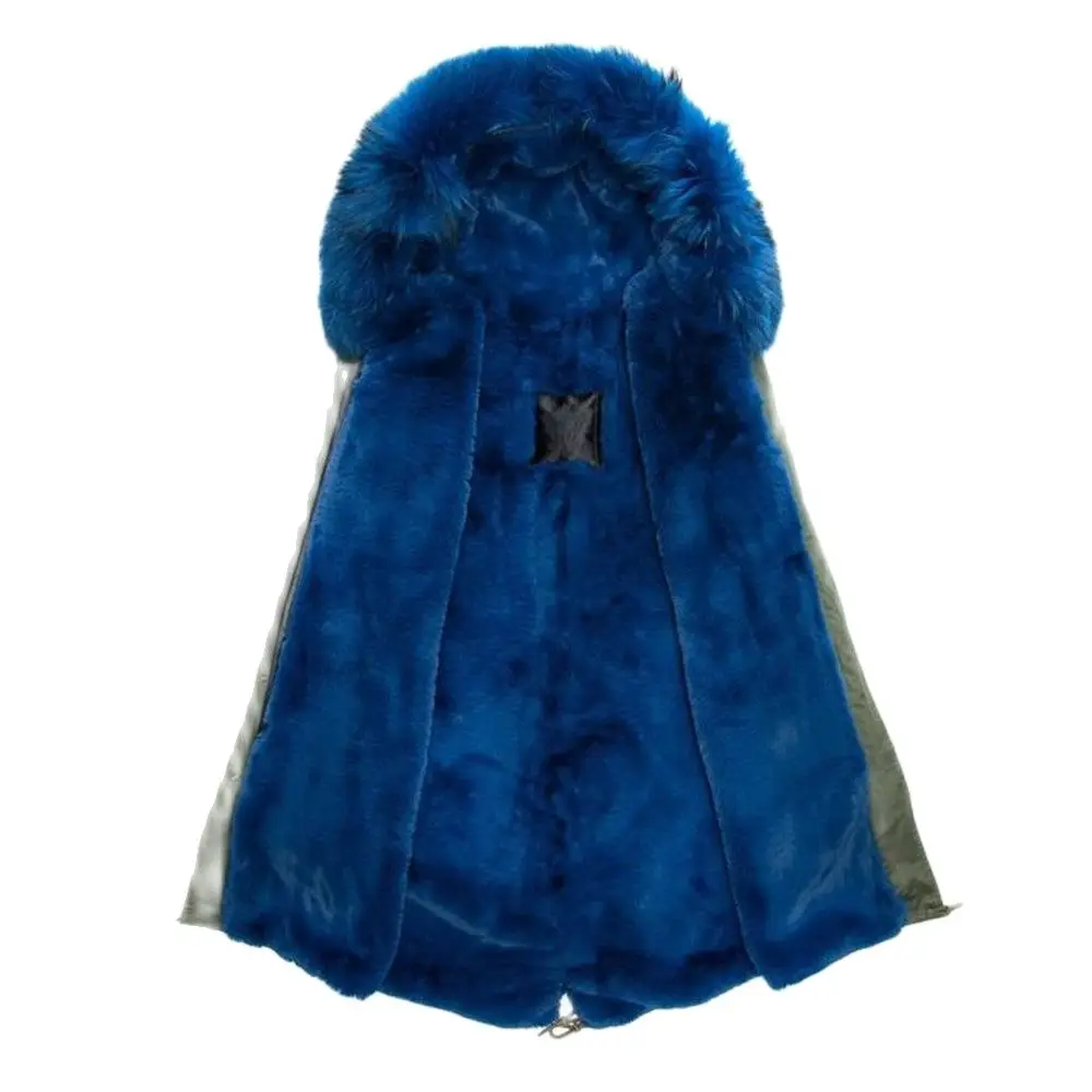 Korean New Style Fashionable Army Green Fur Coats Warm Lining Outwear Elegant Blue Jacket Winter Male Furs Parka