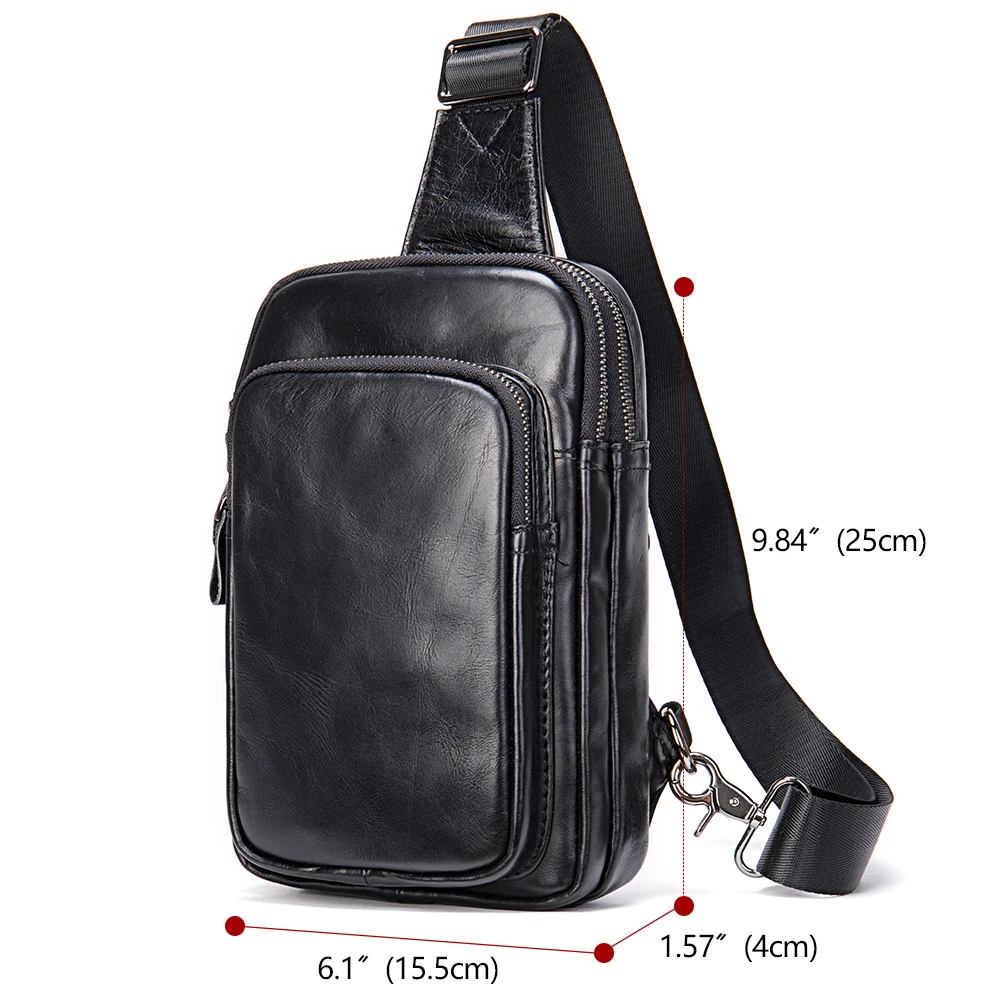 Imagem -03 - Westal 100 Couro Genuíno Sling Bolsa do Mensageiro dos Homens Bolsas para Homens Preto Bolsas de Peito para o Telefone Esporte Ocasional Bolsa de Ombro