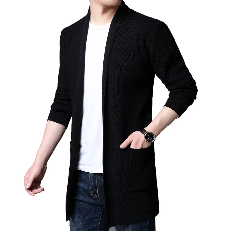 Men's Long New Knitted Cardigan Sweater Coat High Quality New X-Long Wool Sweater