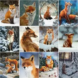 GATYZTORY Painting By Number Fox Animal Picture By Numbers Winter Landscape Acrylic Paint On Canvas Diy 60*75 Frame Home Decor