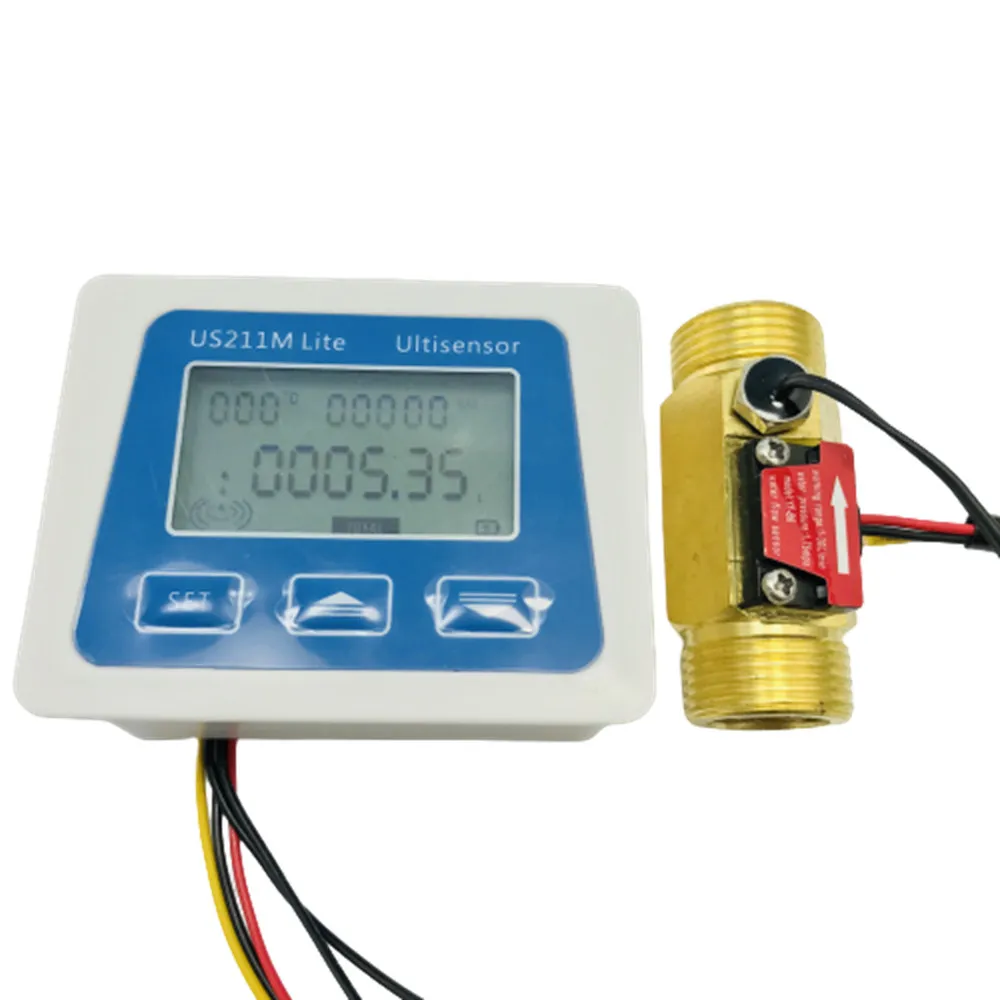 US211M Lite Digital Flow Meter Total Flow Counter with Flow Sensor YF-B6-T G3/4