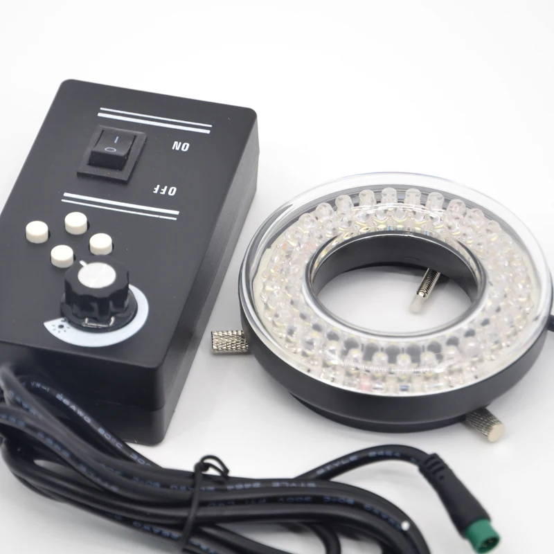FYSCOPE jasność 64 szt. Żarówki mikroskop 45mm rozmiar wewnętrzny LED lampa pierścieniowa oświetlacz z adapterem 4 strefowe sterowanie