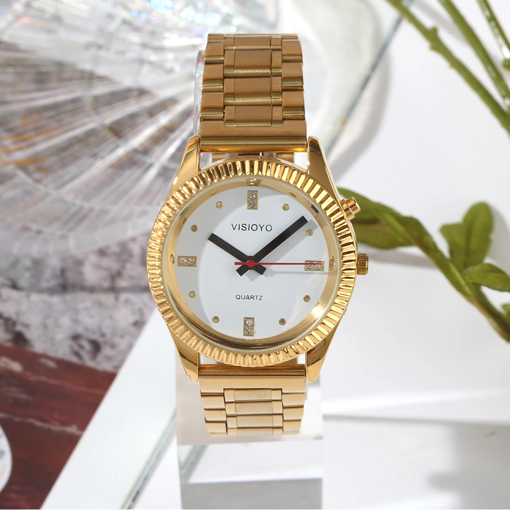 English Talking Watch with Alarm Function, Talking Date and Time, White Dial, Folding Clasp, Golden Case TAG-801