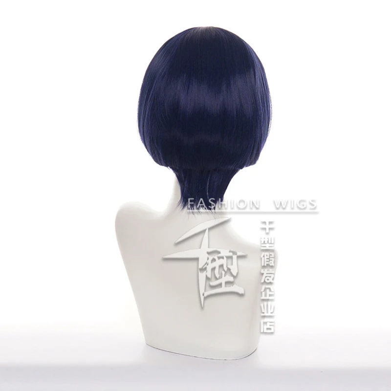 Jogo genshin impacto scaramouche azul escuro peruca curta cosplay traje resistente ao calor do cabelo sintético perucas masculinas