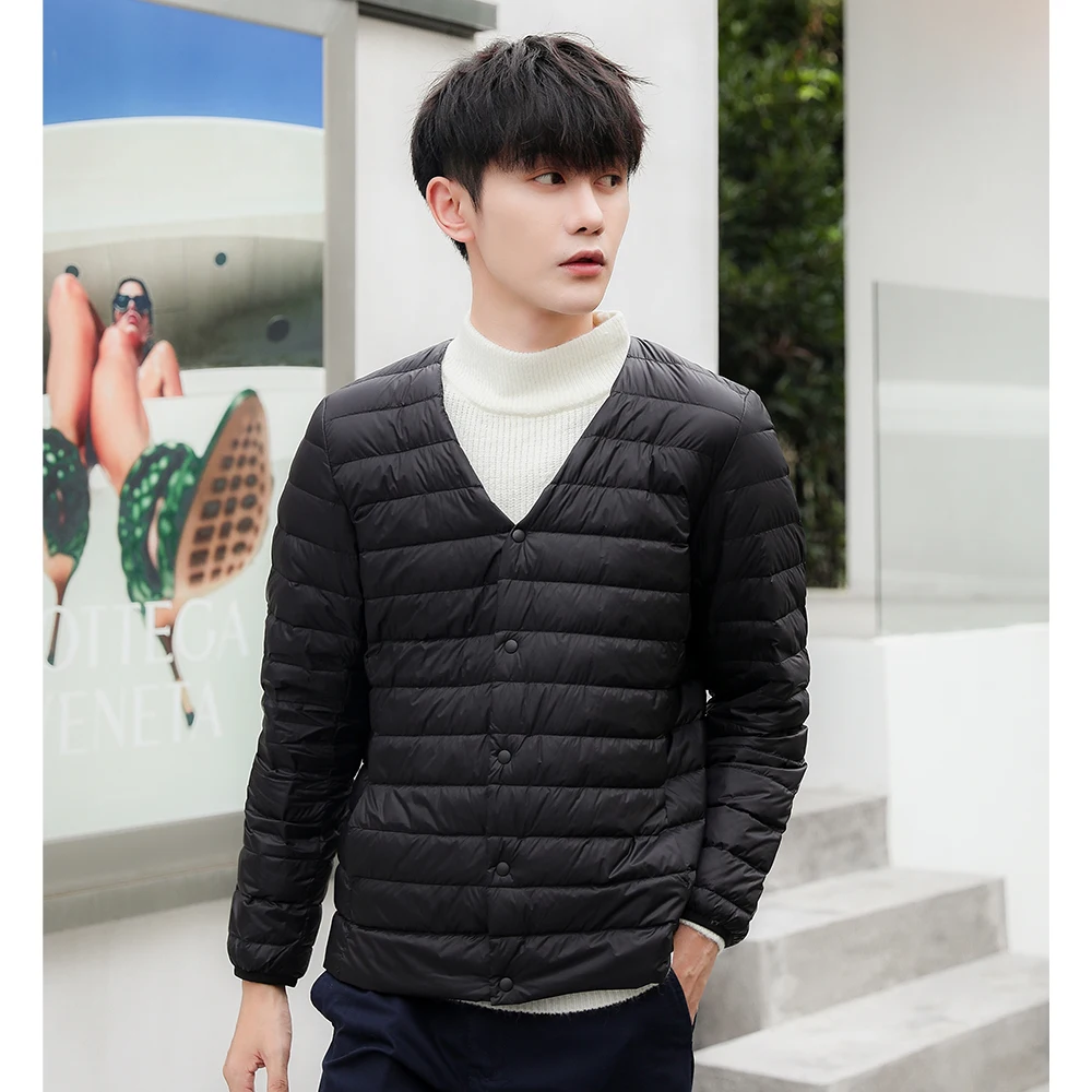 YAYA New Arrival High Quality 90% White Duck Down Jackets Men\'s Thin Short Down Coat V Neck Round Neck Can Be Switched