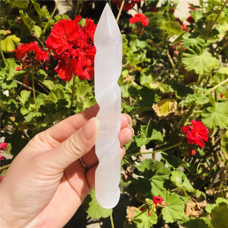 Natural Clear Gypsum Selenite Crystal Wand Massage Stick Energy Stone Gemstone Wicca Decor Point Gift From Moroccan