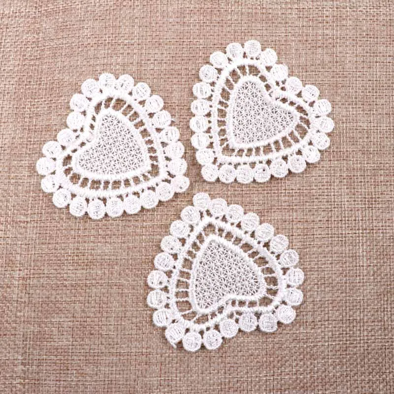 20pcs/lot Heart Shaped Hollow Lace Mesh Applique Trim For Garment Accessories Sew On Guipure Lace Fabric Decoration