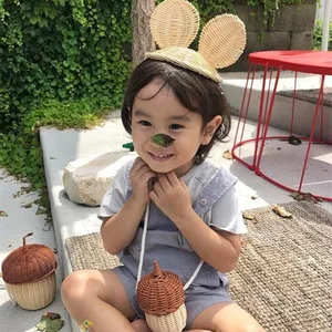 Cute Spring Summer Kids Boy Girl Cartoon Hats Beach Holiday Lace Up Rattan Plaited Children Baby Outdoor Decoration Hat Cap 1-8T