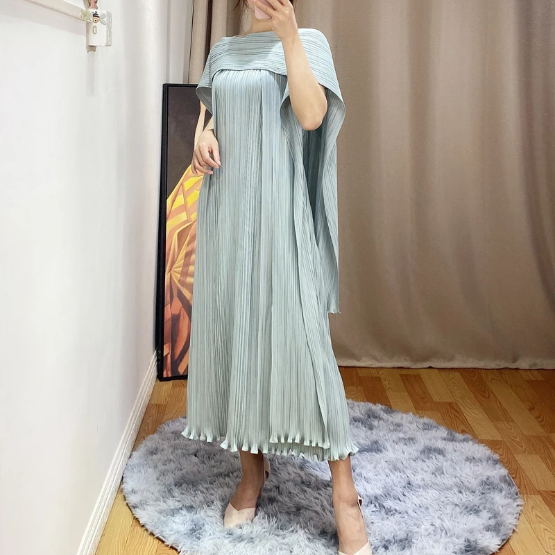 Summer new Women holiday style Dresses Miyak  pleated Fashion Fungus Design solid loose Large Szie Female Dress Tide D67967