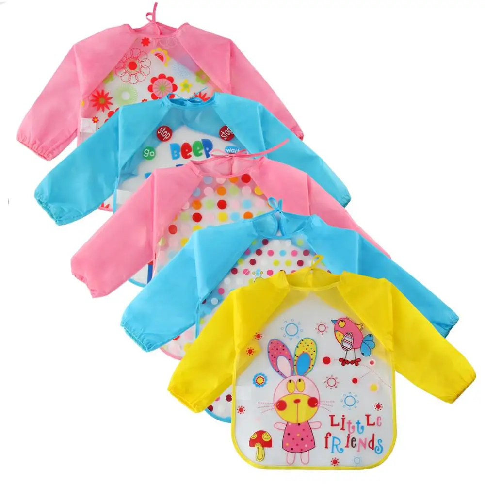 Kids Baby Bandana Bibs Cute Cartoon Bibs Waterproof Infant Eating Children Drawing Long Sleeve Apron Baby Self Feeding Bib