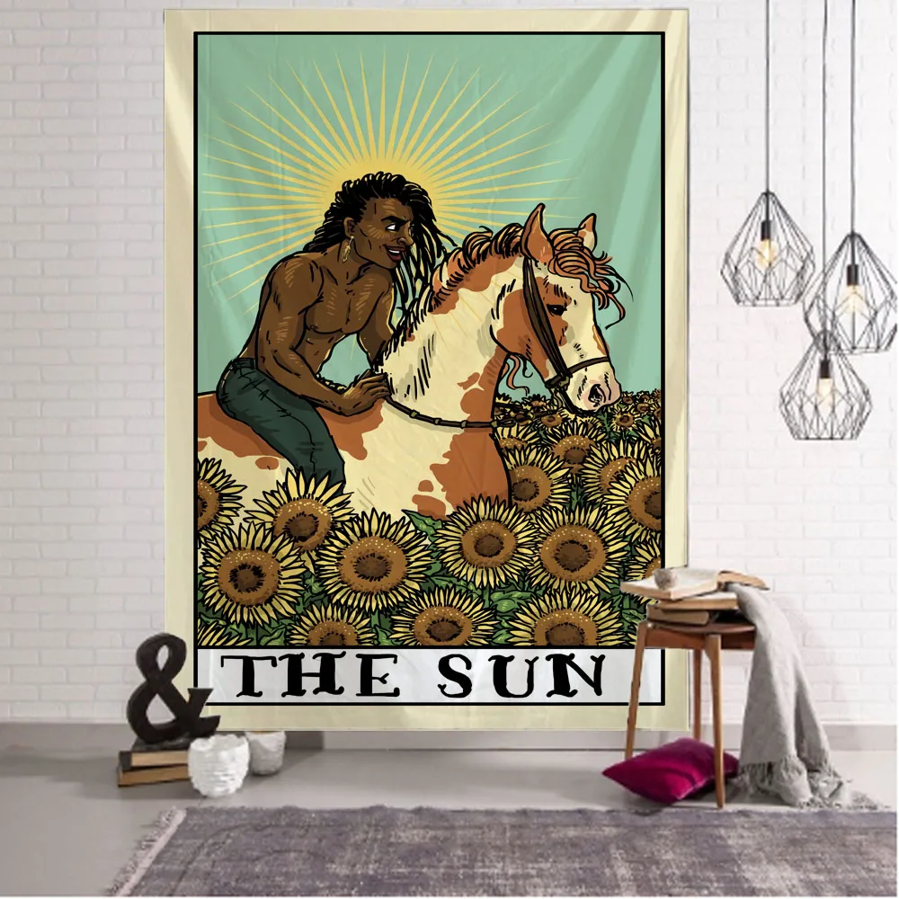 Tarot Card Divination Wall Tapestry Art Deco Blanket Curtain Hanging in Bedroom Living Room Decoration Mysterious Boho Style