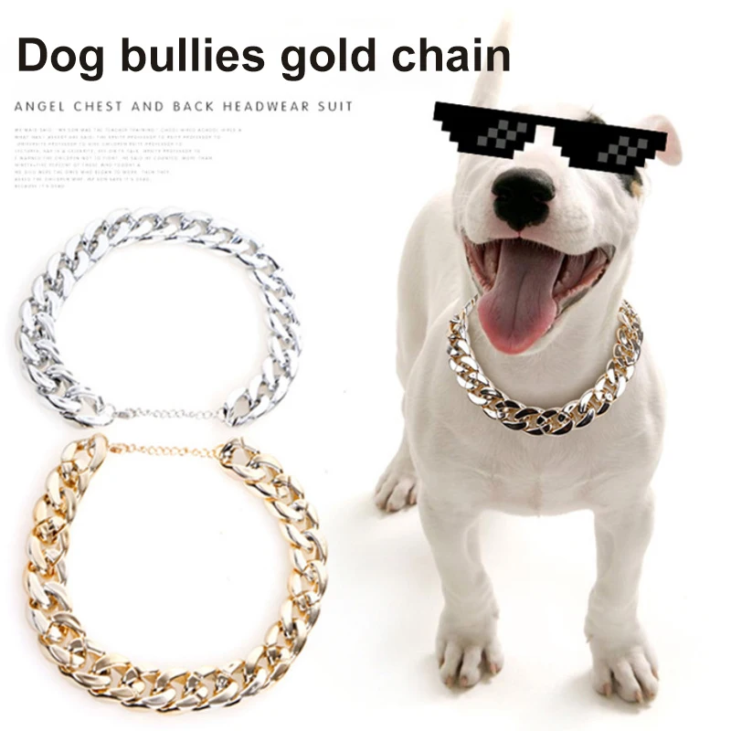Colar de corrente para cães, coleira pequena, peluche, buldogue francês, prata, dourado, acessórios para animais
