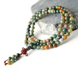 6mm Natural Aquatic Agates Beaded Bracelet for Girls Buddhist 108 Meditation Prayer Mala BRO780