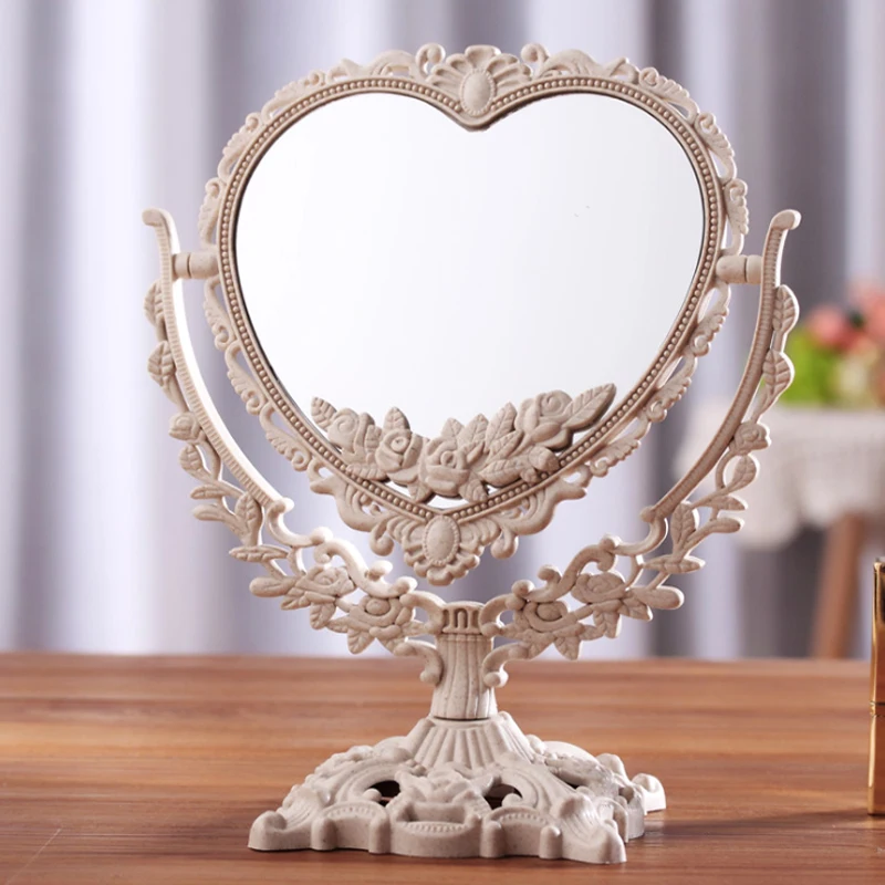 European Retro Desktop Makeup Mirror LOVE Rotatable Gothic Mirror Decorative Beauty Tools Round Oval Heart-Shaped Makeup Mirror