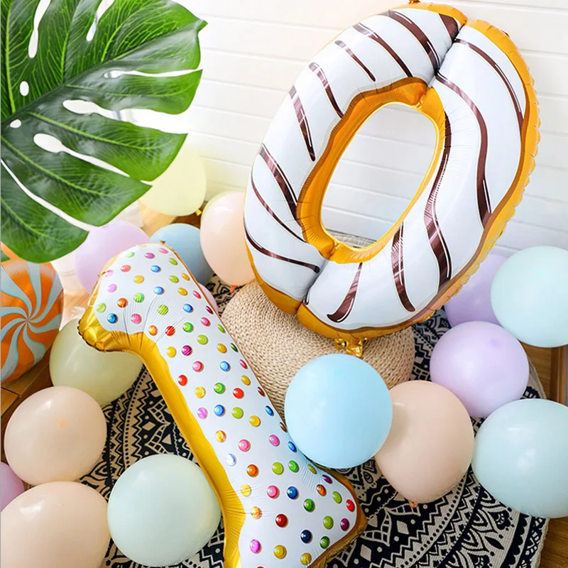 40 inch Donut Number Foil Balloons Fruit ice cream Helium balloon Birthday party decorations Kids toy Sweet Number Ballon shower