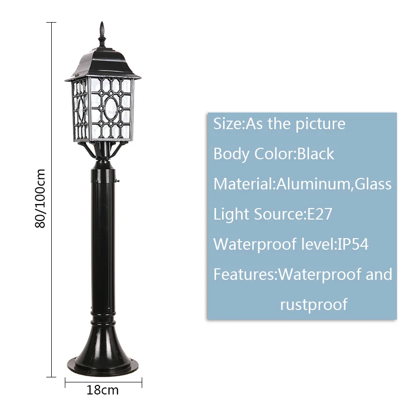 Wodoodporna zewnętrzna lampa trawnikowa ogród Yard światła drogowe 80/100cm czarna willa ścieżka Park korytarz dekoracja krajobrazowa oświetlenie Luminaria