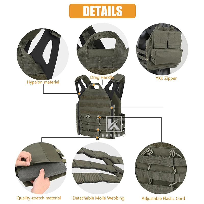 KRYDEX Tactical Vest Plate Carrier Vest Front MOLLE Flap Quick Release Armor Combat Shooting Paintball CS Vest