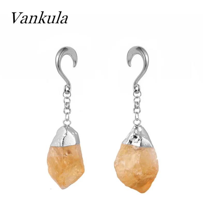 Vankula 2PCS Nature Stone Ear Weights Stainless Steel Ear Plug Tunnels Piercing Ear Gauges Expander Piercing  Jewelry Body