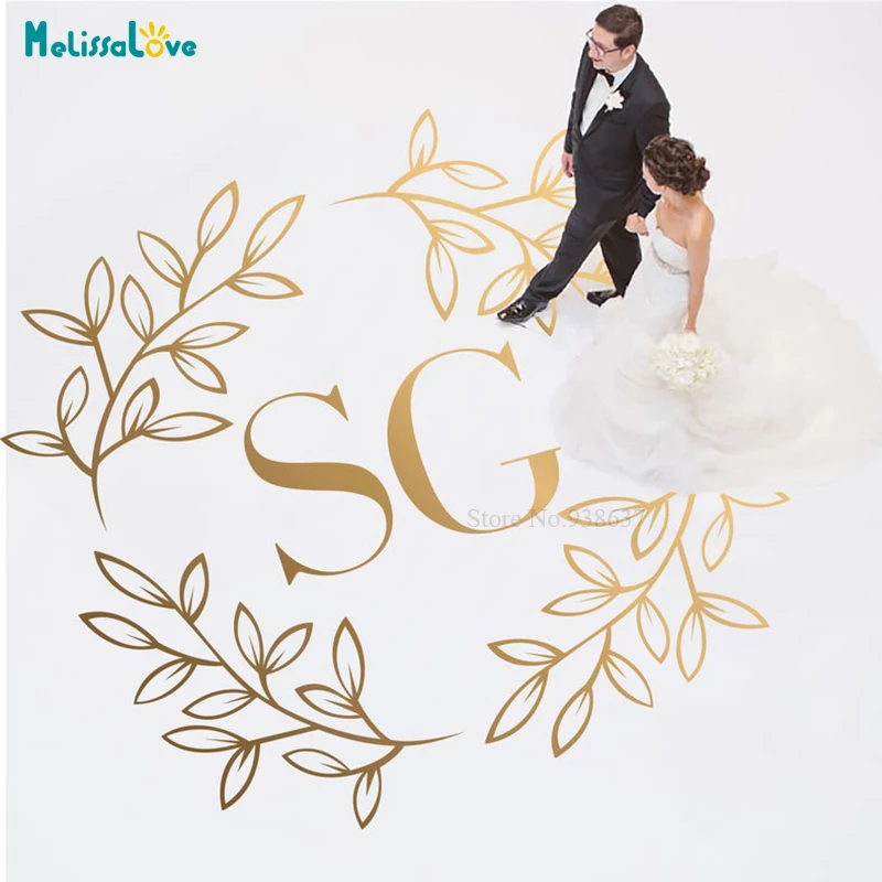 Custom Initial Wedding Party Dance Floor Sticker Decor Tree branch Design Monogram Mural Removable Vinyl Wall Stickers BA860