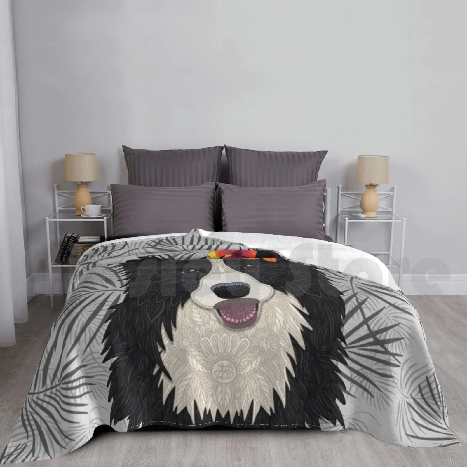 

Happy Border Collie With Flowers Blanket For Sofa Bed Travel Border Collie Dog Flowers Floral Artlovepassion