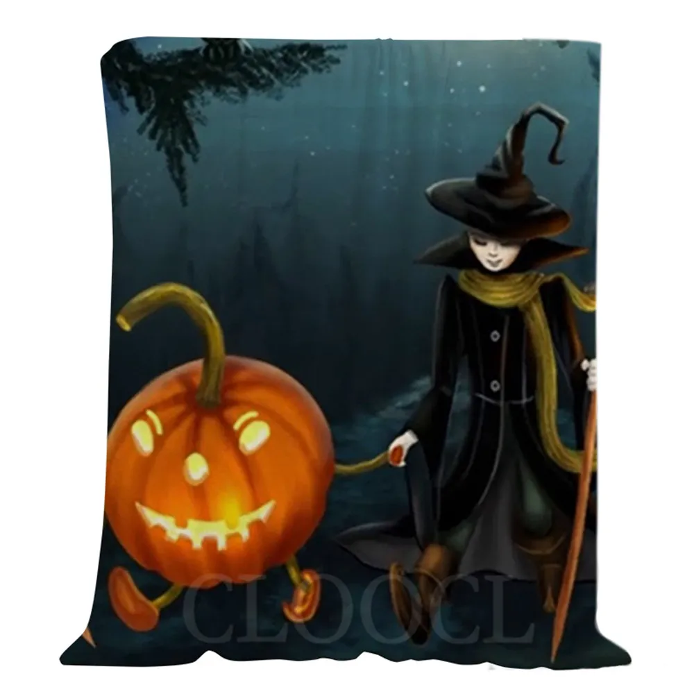 HX Halloween  Flannel Blankets Pumpkin Witch Printed Plush Quilt Halloween Blanket Festival Party Gifts For Boys Girls