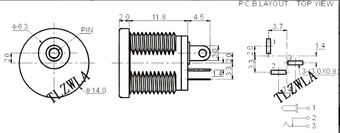 10PCS DC-022 5.5x2.1MM DC Power Socket 3Pins 5.5*2.5mm Screw The Nut DC Connector 5.5*2.1 Round Hole Interface Panel Socket