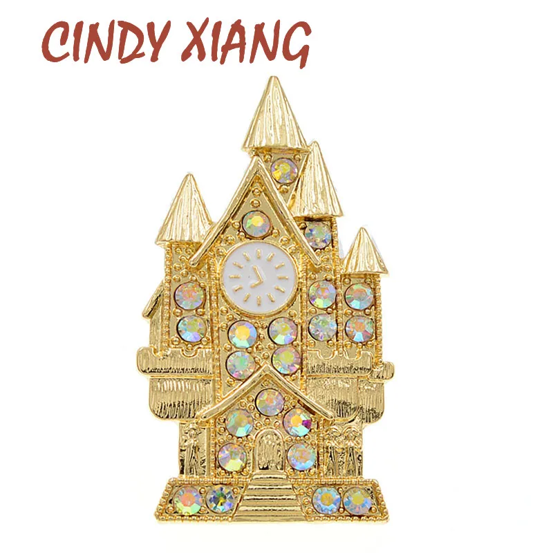 CINDY XIANG rhinestone castle brooches unisex women and men pin brooch fashion new design jewelry 2 colors available good gift