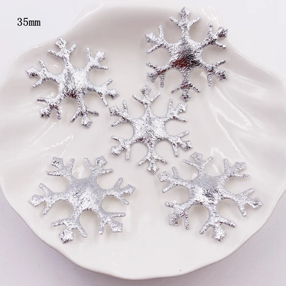 100pcs 35mm Padded Gold Silver Cloth Christmas Snowflower Patchs christmas Appliques DIY Bow Accessories Craft Supplies