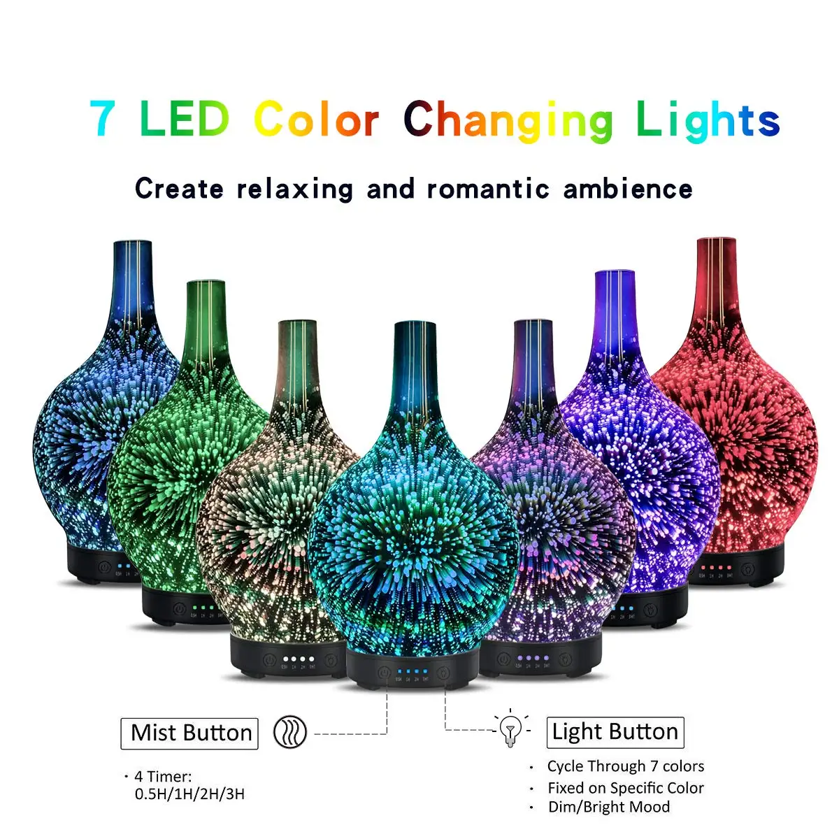 Umidificatore Aromaterapia Olio Essenziale Diffusore di Aroma Diffusore Tranquilla Impostazione del Tempo di 7 Colori Luci A LED Cambiare Casa Ufficio 120 ml