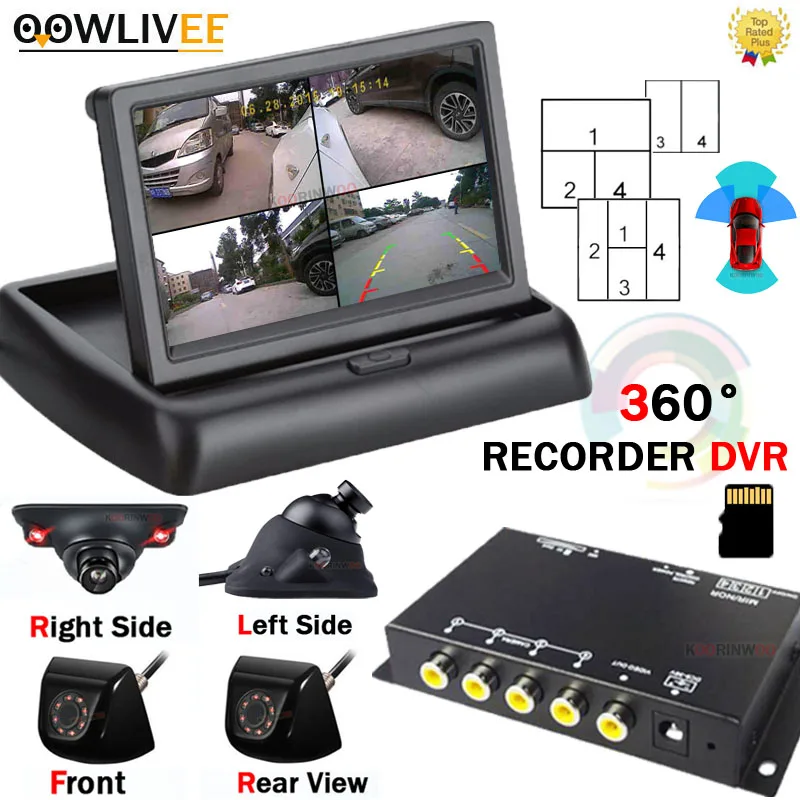 OOWLIVEE Intelligent System For Cars 360 Cyclic Recording High Speed Card 4 Channel Ways left Right Front Reverse Camera Parking