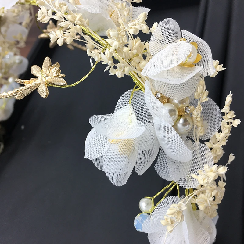 White Wedding Headdress Starry Dried Flower Hair Band Bride Head Flower HeadBand Hair Accessories