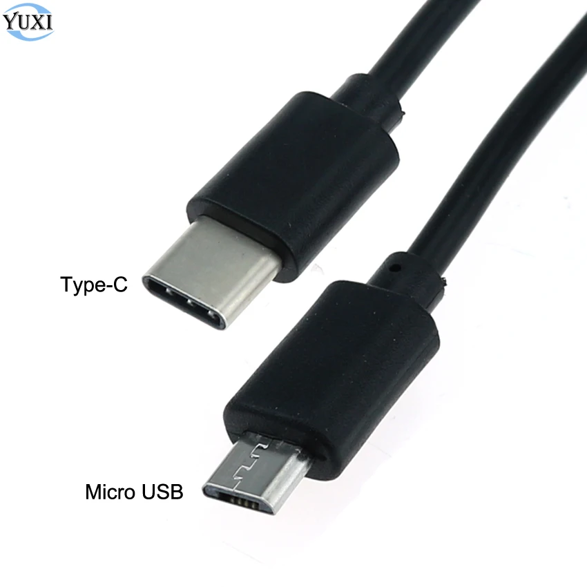 YuXi 1pc USB Type C Male To Micro USB 5 Pin B Male Plug Converter OTG Adapter Lead Data Cable for Mobile Phones 30cm