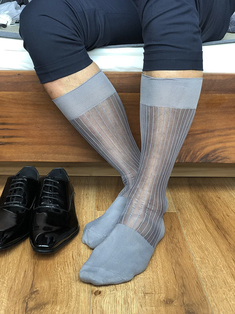 Thin Sheer Thick Dress Socks Gay Adorable Male Socks Fetish Affection Love Man Socks Calf Pantyhose Men Sexy Mature Grey Color