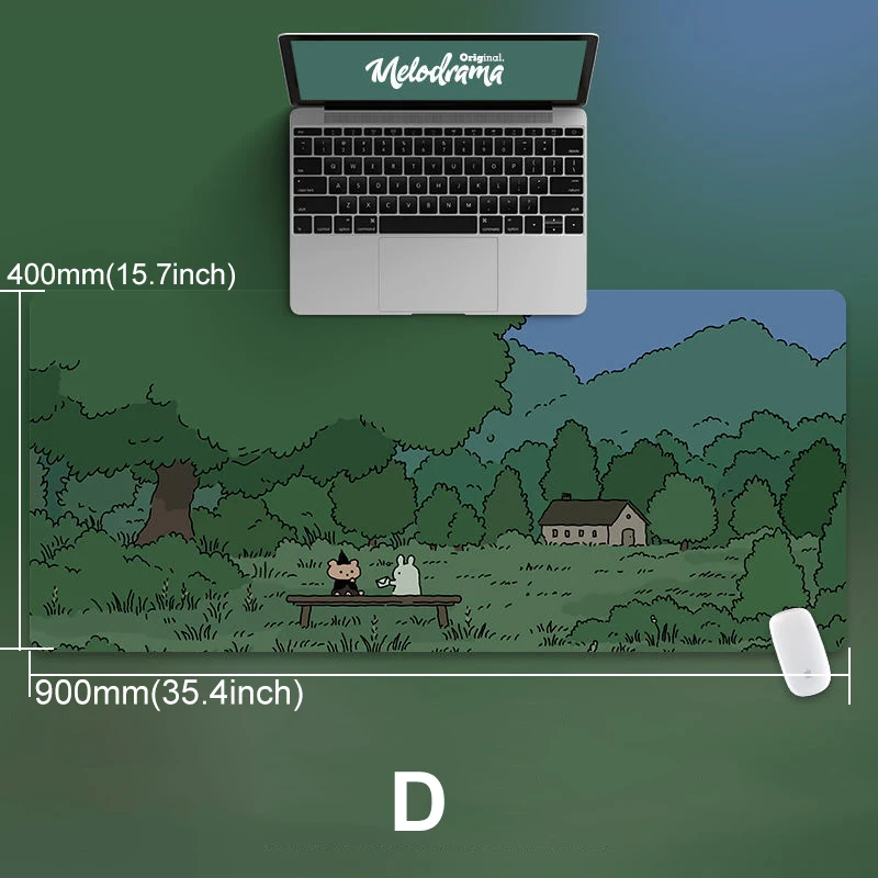 90x40cm Cat and Rabbit HD Thickened Mouse Pad Green Cute Cartoon Animal Personality Oversized Gaming Keyboard Table Mat