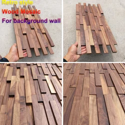 2024 USA Retro Style Natural Walnut Wooden Panel Wall Decoration 30cm,60cm Art Texture Wood Mosaic Tile for Home,Office Decor