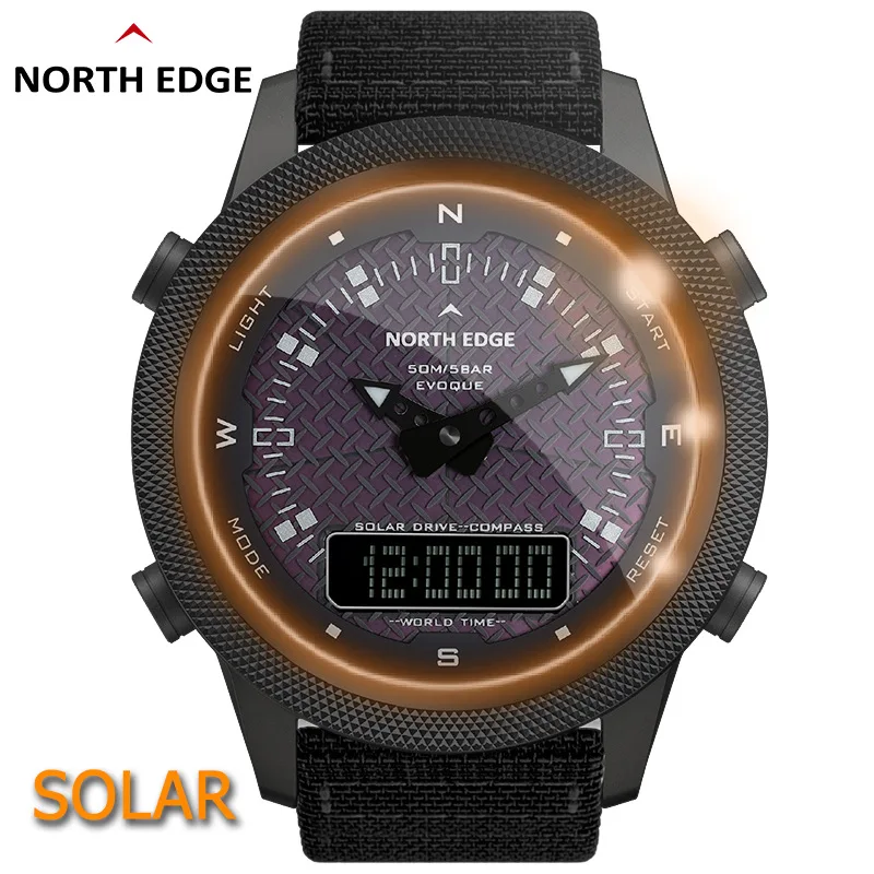 Male outdoors waterproof smart compass watch watch light solar charging display pointer