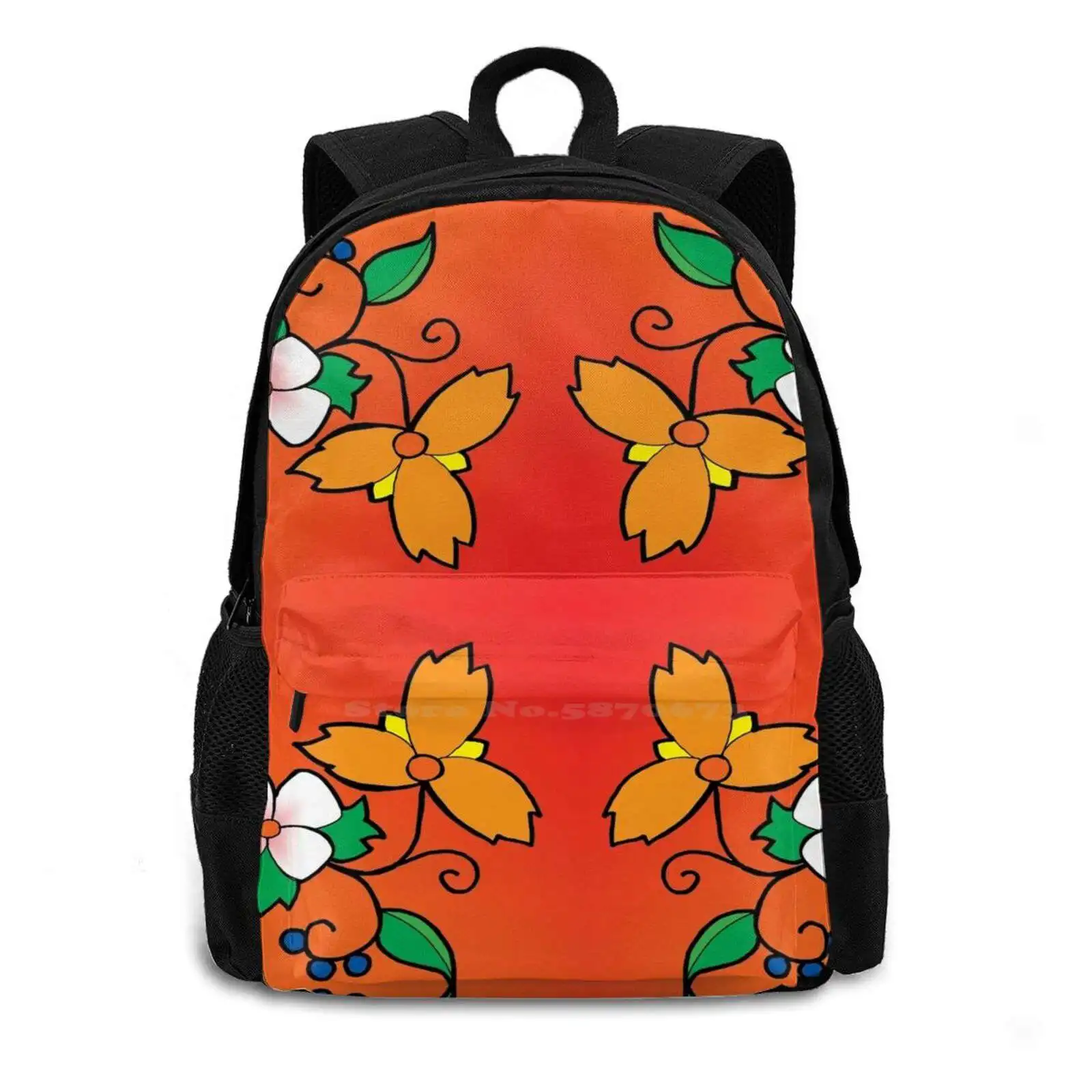 Floral Design #1 338D Print Design Backpack Student Bag Flowers Spring Ojibwe Ojibwa