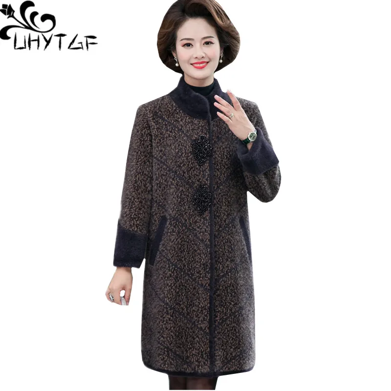 

UHYTGF Quality Mink Fleece Autumn Winter Woolen Coat Korean Loose 6XL Big Size Top Casual Wild Elegant Women Wool Jacket 1300