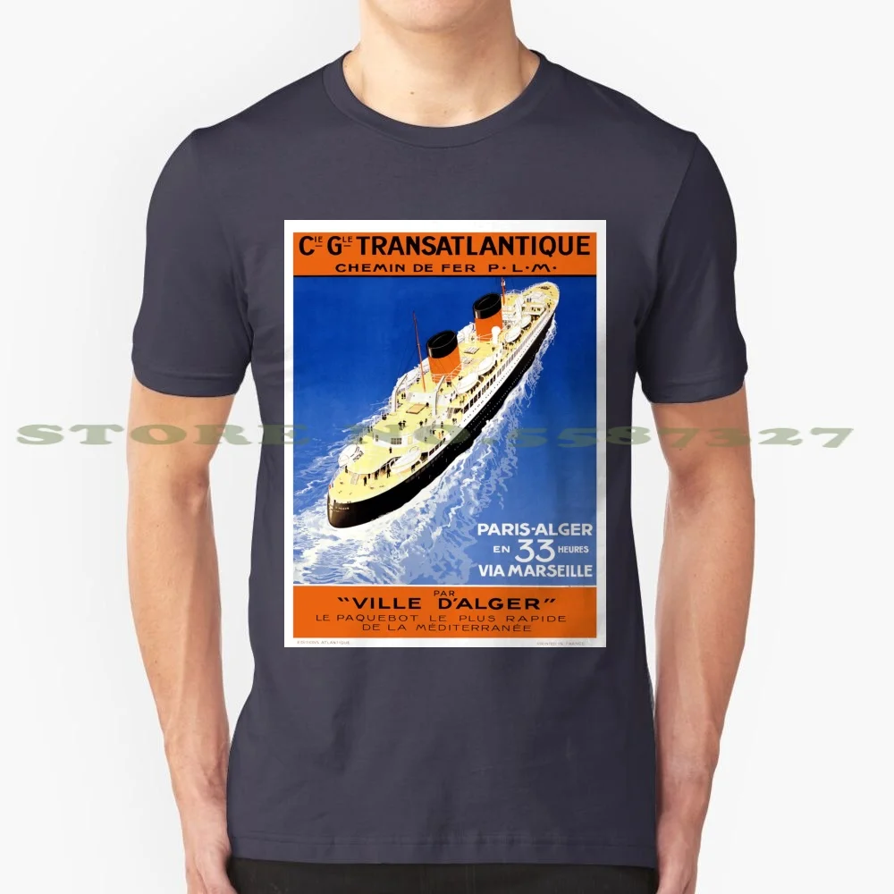 Vintage Poster - French Cruise Line 100% Cotton T-Shirt Retro Classic Hip Cool Fun Colorful Travel Tourism Tourist Vacation