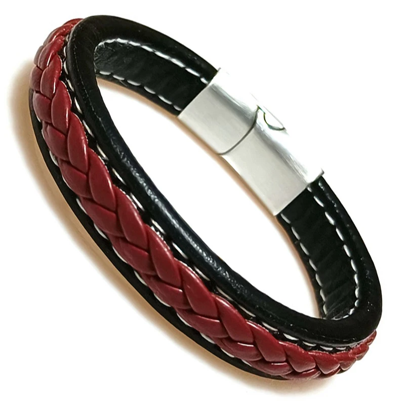 مضفر اللون الأزرق أساور جلدية للرجال شارة Heren العصرية أساور جلد طبيعي مع مشبك مغناطيسي